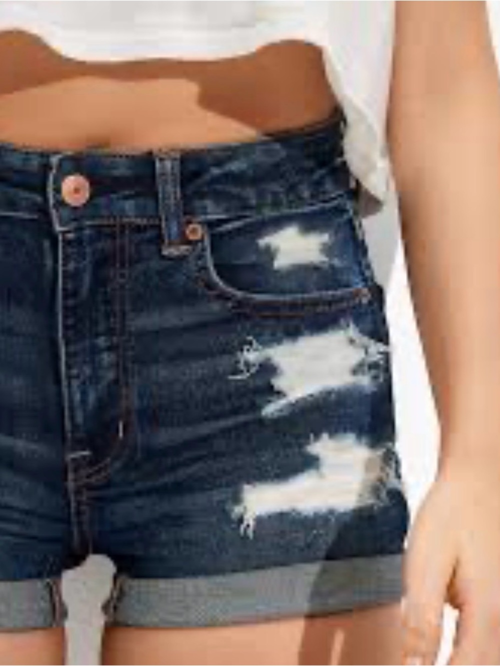 American Eagle Outfitters Dark Blue Distressed Denim Shorts